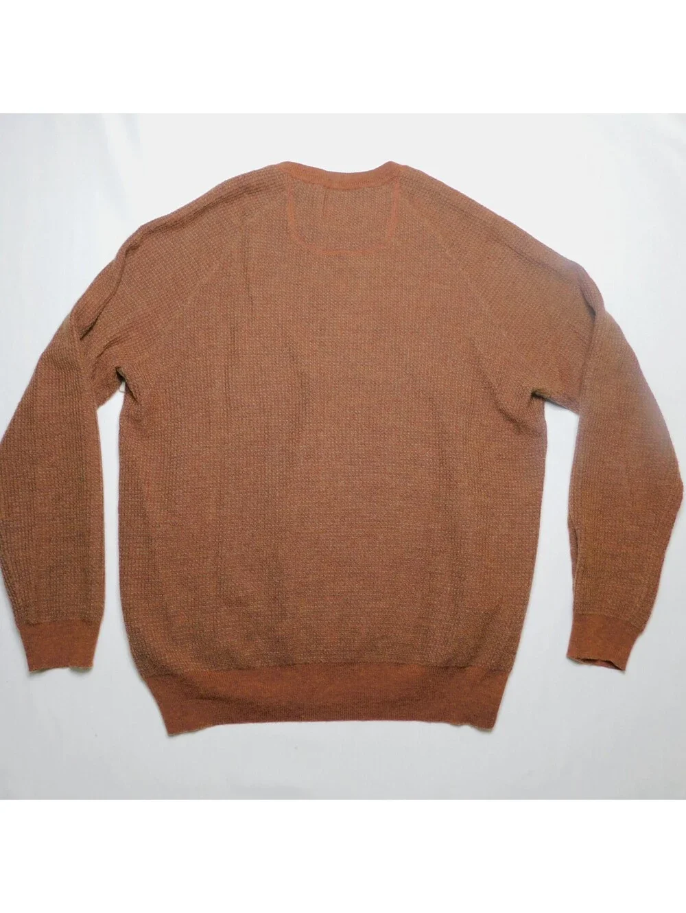 Vintage 90s Joseph Abboud Men’s Henley Sweater L Merino Wool Blend Rust Brown